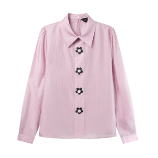 白鹿语甜美减龄花朵刺绣衬衫25春季新款气质宽松翻领泡泡袖衬衣女