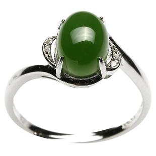 七彩云南天然和田玉碧玉戒指银镶嵌玉石新中式国风款玉环国风手饰