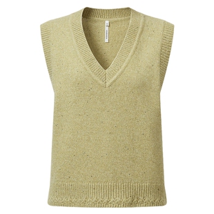 VGRASS维格娜丝春新款丝羊毛羊绒金葱结子纱针织背心V领小马甲女