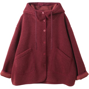 孔雀飞飞2025冬装新款韩版大码遮肉加厚保暖休闲时髦羊羔毛女外套