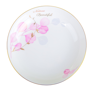 天顺陶瓷家用盘子圆盘餐盘菜盘子饭盘炒菜盘深盘碟子菜碟金边餐具