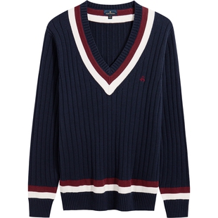 Brooks Brothers/布克兄弟男士25秋冬新品V领三色拼接学院风毛衣