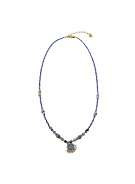 小众设计感蓝色宝石吊坠串珠项链