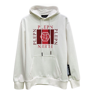 欧美秋冬潮牌PP高奢云白红标字母印花男时尚休闲修身连帽卫衣外套