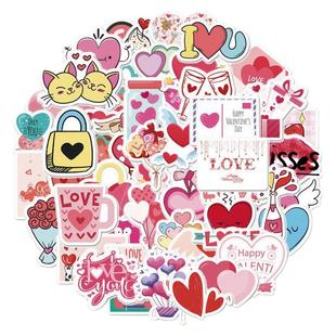 50张情人节爱心Valentine's Day节日个性涂鸦卡通防水DIY滑板水杯行李箱吉他镜面桌面相框画贴纸