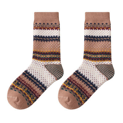 费尔岛袜子女款秋冬纯棉中筒袜加