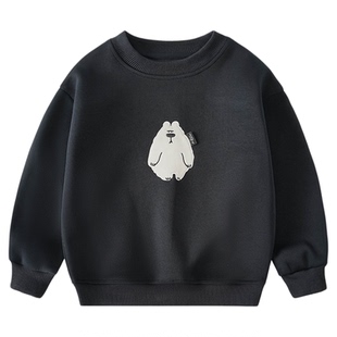 男童加绒卫衣秋冬款2025冬装新款儿童加绒加厚一体绒保暖春秋上衣