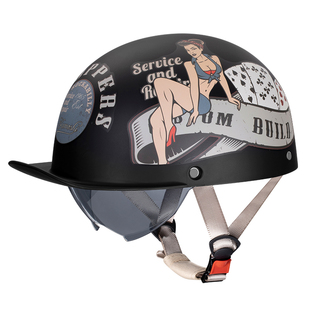 复古头盔男摩托车夏季骑行机车巡航哈雷瓢盔带风镜踏板车安全帽女