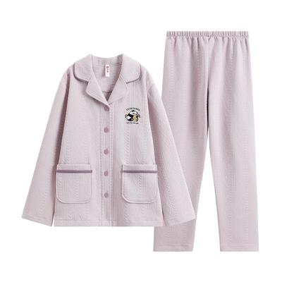 芬腾秋冬季空气棉睡衣女士纯棉夹层加厚薄夹棉可爱开衫家居服套装