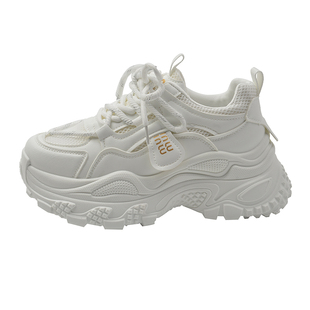 爆款松糕厚底老爹鞋女增高休闲鞋2026新款春季百搭炸街白色运动鞋