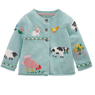 代购MiniBoden宝宝毛衣 26春女童蓝色农场纯棉婴儿针织开衫 0-3岁