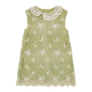 幼悠女童森系绣花连衣裙夏季新款花边翻领柔软透气清新百搭无袖裙