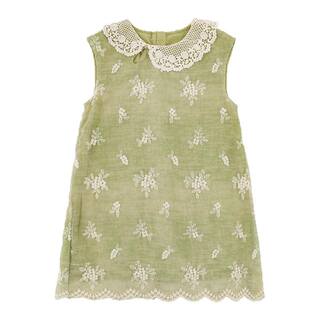 幼悠女童森系绣花连衣裙夏季新款花边翻领柔软透气清新百搭无袖裙