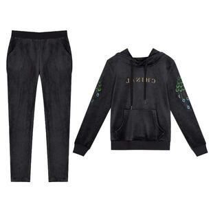 冬季加绒加厚金丝绒休闲运动套装女春秋时尚妈妈装显瘦加绒两件