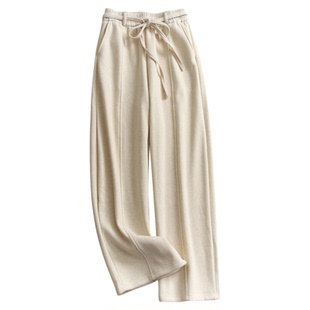 纯色系带松紧腰加绒加厚高腰显瘦香蕉裤弯刀裤阔腿休闲裤女裤M846