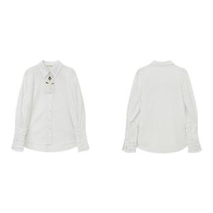 PIT复古法式纯色花瓣袖设计感衬衫女2025春新款长袖通勤气质上衣