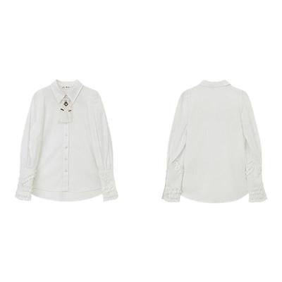 PIT复古法式纯色花瓣袖设计感衬衫女2025春新款长袖通勤气质上衣