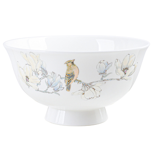 6个家用骨瓷高脚碗防烫饭碗花鸟面碗创意中式汤碗陶瓷大号米饭碗