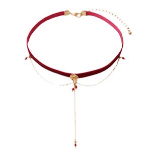 原创金色玫瑰花流苏choker丝绒项链女锁骨链颈带情人节礼物送女友