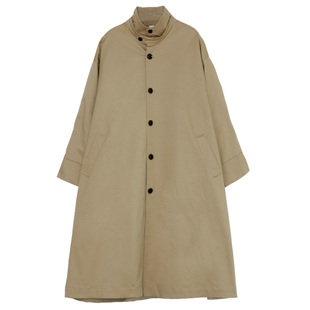 2025秋季新款 文艺宽松大码女装立领斗篷式纯棉大摆风衣显瘦外套
