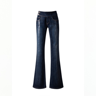 【蒲言延同款】JELLOJELLO25冬定制蛇纹烫片复古蓝低腰微喇牛仔裤