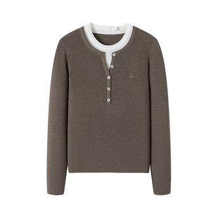 Navigare意大利小帆船2026春季短款针织衫女士假两件修身长袖T恤