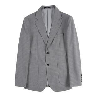 轻奢质感男士格子西服商务休闲单排扣西装外套英伦型男灰色单西潮