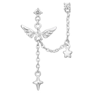 A PART OF ME双耳洞耳链原创设计纯白天使翅膀耳钉耳环小众耳饰