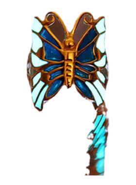 蝴蝶绿松石彩色玻璃夜光戒指纯银