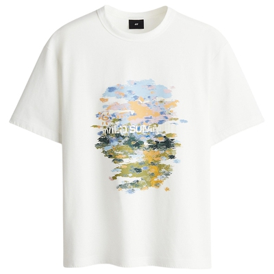 HM男装女装T恤夏季印花短袖宽松美式圆领短袖重磅户外出游1288829