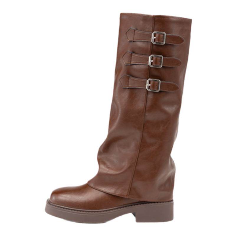 奥康褶皱裤管堆堆靴女靴长筒靴潮