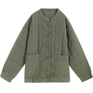 苎麻复古新中式棉服女冬2025新款夹棉加厚保暖棉衣茶服棉麻短外套