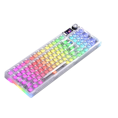 狼蛛F98proV3无线蓝牙三模客制化机械键盘透明数显屏女生办公通用