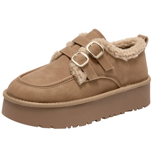 大东女鞋加绒雪地靴2025冬季新款毛绒时尚复古棉鞋女厚底鞋勃肯鞋