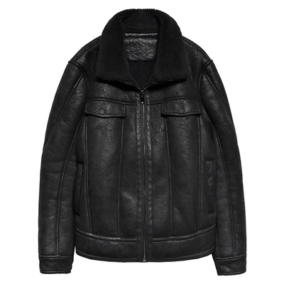 韩版休闲翻领皮毛一体男皮衣