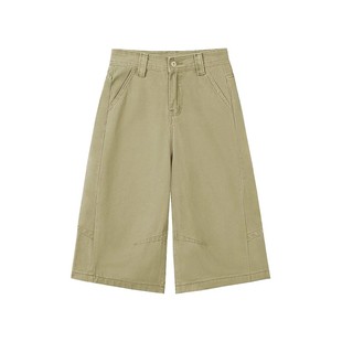 卡其色阔腿七分牛仔裤女夏新款胖mm大码宽松显瘦梨型身材直筒裤子