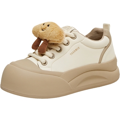 天美意厚底增高大头鞋运动板鞋女小白休闲鞋2025冬季新款BK472DM5