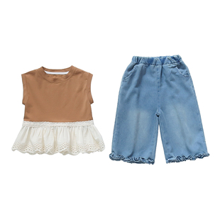 女童夏季套装2026新款超好看儿童薄款牛仔裤女宝宝夏装短袖两件套
