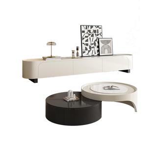 帕沙曼岩板茶几电视柜组合意式极简客厅小户型拼色伸缩大小圆茶几