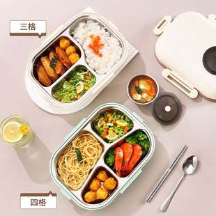 304可进微波炉塑料bento box午餐盒双层便当盒学生不锈钢保温饭盒