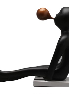 现代轻奢创意黑色人物吹泡泡雕塑摆件酒店大堂样板间客厅软装饰品