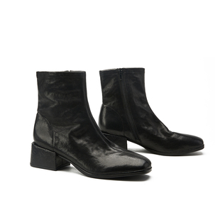 【王小毒】漫步枫林●水洗真皮短靴女头层牛皮瘦瘦靴黑色手工女鞋