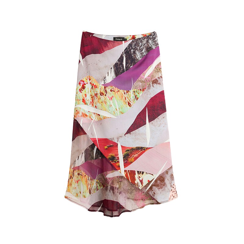 Desigual26秋冬新品弹力修身拼贴折痕印花女式半身裙