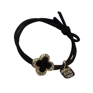 气质水钻四叶草头绳女扎马尾皮筋发圈2025新款高级感丸子头饰发绳