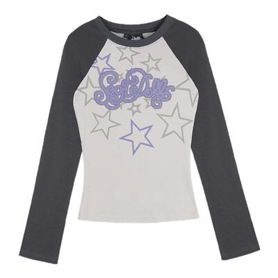 SagiDolls少女斗志#街机少女#街头酷亚星星印花插肩长袖T恤修身春