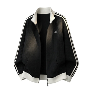 男士休闲美式拉链卫衣外套男2026新款春季长袖上衣宽松拼接夹克