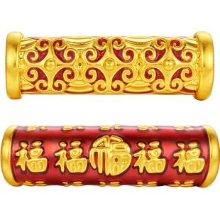 六桂福珠宝黄金来福路路通经传筒手链男女款转运珠新年情人节礼物