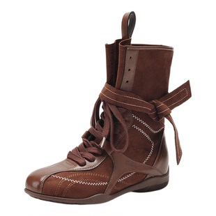 星期六复古加绒拳击靴马丁靴女靴2025秋冬新款英伦保暖厚底短靴子