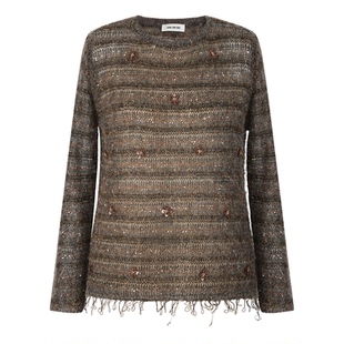 JAN AN NO 简爱诺宽松软糯条纹针织衫女秋冬新款闪闪衫J2577009ZS