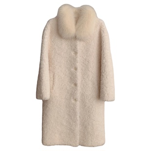 雪夜漫行/100羊羔毛皮毛一体狐狸毛领冬季长款大衣皮草毛毛外套女